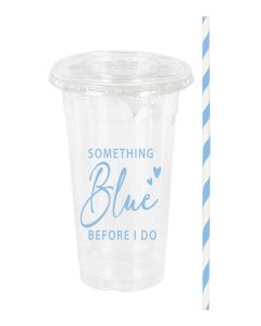 JarThenaAMCS 50Pcs Something Blue Before I Do Plastic Cups with Lids Straws Blue Drinking Cup 12oz Bride Shower Disposable Cups for Wedding Bachelorette Party