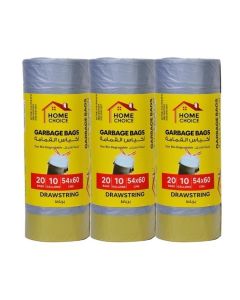 10 Gallons, Pack of 60 Drawstring Trash Bags, Size 54*60 cm, (20-Pieces X 3 Rolls), Drawstring Garbage Bags Rolls, Bio-Degradable, Bin Liners withÂ RibbonÂ NeckÂ Tie