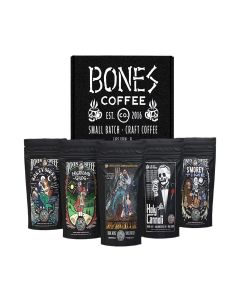 Bones Coffee Company NEW Favorite Flavors Sample Pack, Assorted Flavored Coffee Low Acid Medium Roast Arabica Beans Specialty Coffee Gifts, Auto Drip and French Press Compatible, 4 oz Pack of 5 Ground