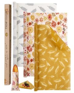 Moukeren 3 Rolls Reusable Beeswax Wrap Roll Bees Wrap "13 x 40" Beeswax Wraps for Food Beeswax Paper Wrappers Cotton Bread Sandwich Wrapper for Kitchen Storage Gifts, 3 Styles(Classic)