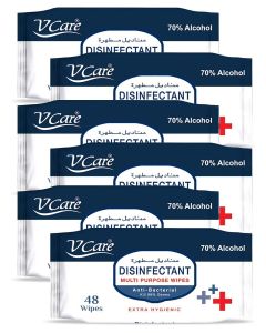 Disinfectant Multi-Purpose Anti Bacterial Wipes - 48'S / Kills 99.9% Of Germs / Cleans And Protects Surfaces / (Pack Of 6)