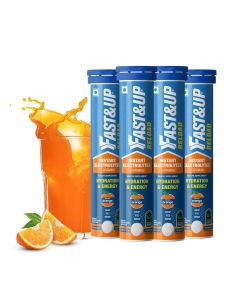 Fast and Up Reload 20 Litres Low Sugar energy drink for Instant Hydration 80 Effervescent Tablets with all 5 Essential Electrolytes Added Vitamins - Certified Electrolytes Drink Orange flavour pack of 4