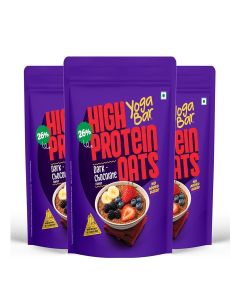 Yogabar 26g High Protein Oats 1kg, Pack of 3 , Dark Chocolate - Breakfast Cereal with Wholegrains, 26% Protein & No added sugar - Oats High Protein for Gym - Premium Protein Blend with Whey Protein
