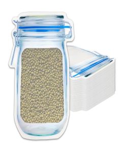 SKY FLEXI PACK 10pcs, 15cm x 25cm, Mason Jar Ziplock Bags For Fridge Storage, Bottle Shaped Airtight Zip Lock Plastic Pouch For Kitchen and Traveling, Reusable Leakproof Freezer Bag, Capacity 1000ml