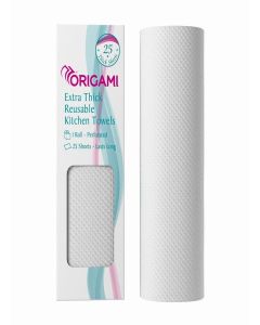 Origami Reusable Kitchen Towel Roll - 25 Sheets, Washable up to 2,500 Times / Highly Absorbent, Eco‑Friendly & Hygienic Non‑Woven Dish Cloth Alternative for Cleaning Tough Stains