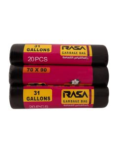Rasa Medium Garbage Bags – 31 Gallons, 70x90cm, 20 pcs per roll x 3 rolls (Total 60 pcs) – Black, Tear-Resistant, Eco-Friendly, Jasmine Scented