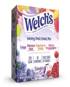Welch's Singles To Go Variety Pack, Watertok Powdered Drink Mix, Includes 4 Flavors, Grape, Passion fruit, Strawberry Peach, Cherry Pomegranate, 1 Box (30 Servings)