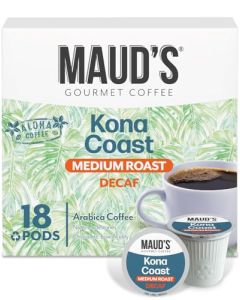 Mauds Decaf Kona Coffee Pods 18 ct Decaffeinated Medium Roast Coffee in Single Serve Pods 100 Arabica Coffee Compatible with Keurig K Cups Maker