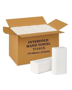 Interfold Hand Towel Tissue Paper – 150 Sheets × 20 Packs – Soft & Hygienic Paper Towels