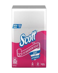 Scott® 3 ply Toilet Paper Tissue Roll, 12 Rolls, 160 Pulls/Roll (Total 1,920 Sheets) (21226)