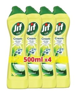 JIF Cream Cleaner, with micro crystals technology, Lemon, eliminates grease, burnt food & limescale stains, 4 x 500ml