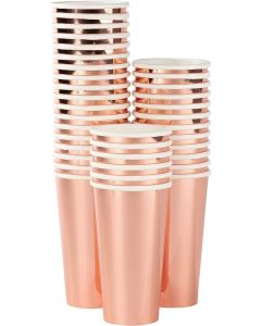 Juvale Rose Gold Foil Paper Cups - Party Supplies for Weddings & Baby Showers - 12 oz Disposable & Compostable Cups - Pack of 36