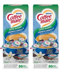 Nestle Coffee mate Zero Sugar French Vanilla Liquid Coffee Creamer Singles - 50 Count Box (Pack of 2)