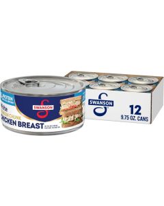 Swanson White Premium Chunk Chicken Breast with Rib Meat in Water, 9.75 oz. Can (Pack of 12)