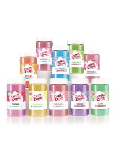 Cotton Candy Express Floss Sugar Variety Pack 10 11oz Plastic Jars of Pina Colada Orange Bubble Gum Grape Watermelon Green Apple More