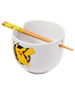 Silver Buffalo Pokemon Pikachu Ceramic Ramen Noodle Rice Bowl with Chopsticks Microwave Safe 20 Ounces