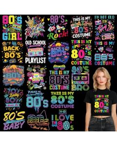 Dazoratix DTF Transfers Ready to Press 20 Sheets Back to 80s Iron on Patches for Women T Shirts Retro Neon Vintage 90s Disco Heat Stickers Vinyl Decals for Clothes Costume Party DIY Craft Decoration