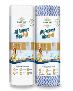 Embuer All Purpose Kitchen Roll, Kitchen Towel Wipe Roll, Non-Woven, Fast Absorbant, Quick Dry, Washable & Reusable Kitchen Wipes Roll for Cleaning / Kitchen - 2 Roll x 80 Multipurpose wipes - Combo