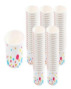 GSM Brands Paper Ice Cream Cups (Polka Dots Design) - 100-Count - 8 oz Disposable Dessert Bowls for Hot or Cold Food, 8-Ounce Party Supplies Treat Cups for Sundae, Frozen Yogurt, Soup, White