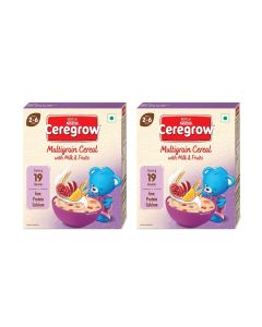 CEREGROW Multigrain Cereal with Milk & Fruits for Kids 2-6 Years, Iron, Protein, Calcium, 300g (Pack of 2)