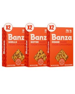 Banza GlutenFree Chickpea Pasta Variety Pack 20g Protein Lower Carb High Fiber High Protein Plant Based Pasta 8oz Pack of 6