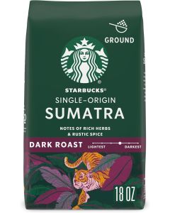 Starbucks Single-Origin Sumatra Dark Roast Ground Coffee, 100% Arabica, 18 oz