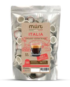 MUST 100 Coffee Capsules ITALIA Blend Single Origin, Compostable Capsules Compatible with Nespresso Machine, Recyclable - Home Compost, Made in Italy