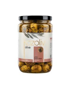 Kozoliv Premium Turkish Pitted Grilled Green Olives in Brine 370g– Smoky Mediterranean Flavor, Ready to Eat