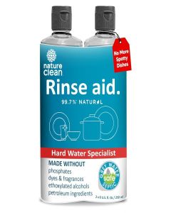 Nature Clean Natural Dishwasher Rinse Aid Liquid, Plant-Based Dishwasher Drying Agent with 99.7% Natural Ingredients, Unbelievable Power and No Nasty Chemicals. Hard Water Stain Remover. 8 oz 2-pack
