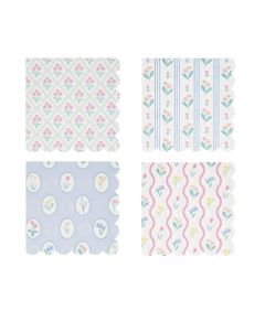 Bloomsbury Floral Pattern Large Napkins - Pack of 16, 3-Ply Paper Napkins with 4 Soft Pastel Floral Designs, Stylish Party Tableware for Garden Parties, Baby Showers & Celebrations