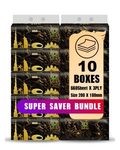 Facial Tissue - Premium Quality 3-Ply - 660 Sheets / 10 Value Packs / Soft, Durable & Moisture Proof / 100% Raw Wood Pulp - Ideal for Wet & Dry / Available in 5 to 100 Packs