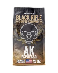 Black Rifle Coffee Company AK Espresso 12oz Bag Ground Coffee Medium Roast Roasted Blend Made from Arabica Beans Colombian Brazilian Beans Veteran Founded American Made