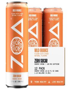 ZOA Zero Sugar Energy Drinks, Wild Orange - Sugar Free with Electrolytes, Healthy Vitamin C, Amino Acids, Essential B-Vitamins, and Caffeine from Green Tea - 12 Fl Oz (12-Pack)