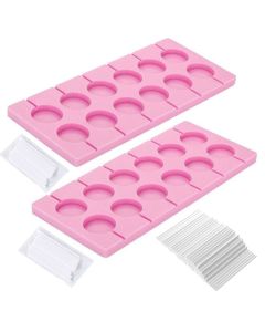 Vfox 2Pcs 12Capacity Round Chocolate Hard Candy Silicone Lollipop Molds with 140 Count Lollypop Sucker Sticks for Halloween Christmas Parties