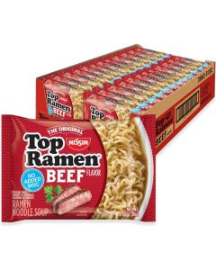 Nissin Top Ramen Noodle Soup, Beef Flavor, 3 Ounce (Pack of 24)
