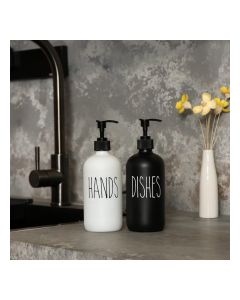 Soap Dispenser Set 2 Pack, Contains Dish Soap Dispenser and Hand Soap Dispenser. 16 Oz Glass Soap Dispenser with Black Plastic Pumps, Perfect for Black and White Kitchen Decor. (Black & White)