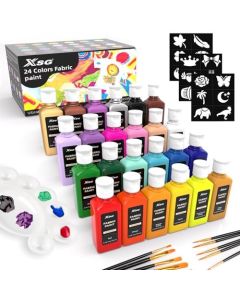 24 Colors Fabric Paint For Clothes Permanent Soft Fabric Paint in Bottles with 10 Brushes Stencils PaletteNonToxic Textile Paint for ShoesJeans Bags DlY Projects60ml2oz