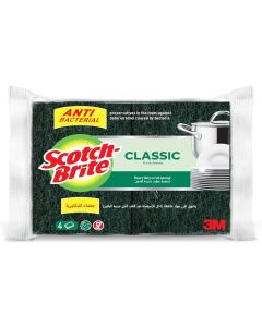 Scotch-Brite Antibacterial Heavy Duty Classic Flat Laminate Scrub Sponge, 4 Units/Pack