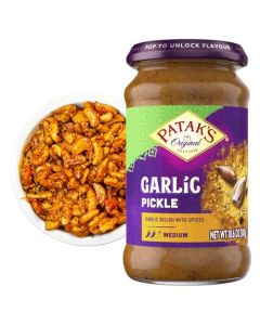 Pataks Garlic Pickle Authentic Indian Relish wGarlic Cloves Raisins Aromatic Spices Perfect for Sandwiches Curries Cold Meats Vegan Medium Heat Spicy Pickle 106oz Jar Pack of 1
