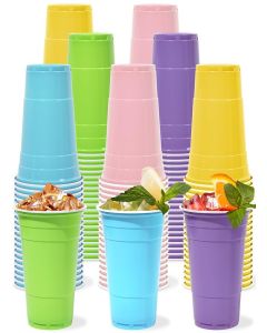 50Pcs Pastel Color Plastic Cups 16oz Party Supplies Light Pink Purple Blue Yellow Green Plastic Cup Disposable Cups for Wedding Birthday Bridal Baby Shower Summer Bachelorette Party Decor Favor