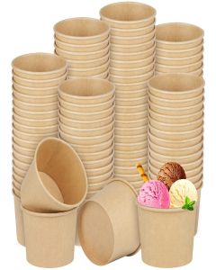 Ruisita 150 Packs Paper Ice Cream Cups 5 Ounce Disposable Soup Bowls Brown Dessert Bowls for Hot or Cold Food Party Supplies Treat Dessert Cups for Sundae Frozen Yogurt