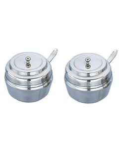 Expresso Stainless Steel Ghee Pot With SpoonContainer 150 ML 2 Pieces Silver