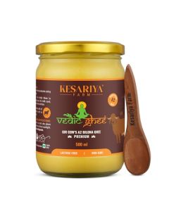 Vedic Ghee Premium A2 Gir Cow Cultured Ghee from Kesariya Farm Vedic Bilona Two Way Hand Churned Indian Gir Cow Ghee Pure A2 Ghee Natural Healthy NonGMO Lab Certified 500ml