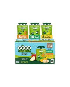 GoGo squeeZ No Sugar Added Applesauce and Fruit Puree Variety Pack Apple Mango Banana 32 oz Pouches Pack of 20 Fruit Snacks for Kids Gluten Free Nut Free Recloseable Cap BPA Free