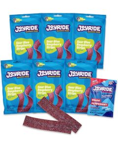 JOYRIDE Sour Blue Raspberry Strips 6-Pack Bundle with Glacial Peppermint Gum - Low Sugar, Dye Free, Healthy Candy