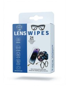 Enjoy Lens Wipes – 24 Individually Wrapped Pre-Moistened Micro-Fine Cleaning Tissues / Anti-Fog & Streak-Free / For Glasses, Screens & Camera Lenses