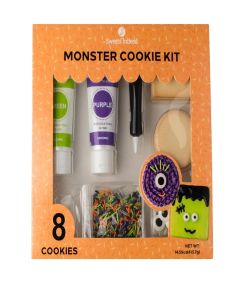 Sweets Indeed Monster Cookie Decorating Kit - 14.59 oz Halloween Cookie Kit with 8 Cookies, 2 Frosting Tubes, 1 Icing Tube, Sprinkles & Candy Eyeballs - DIY Halloween Decorating Set for Kids
