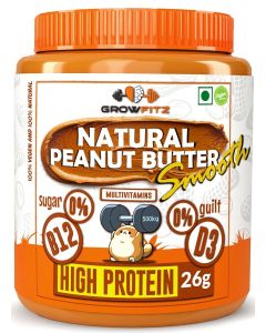 Growfitz All Natural Peanut Butter Crunchy 800g / 26g High Protein / Unsweetened, 100% Roasted Peanuts / Nut Butter Spread for Workout / No Sugar, No Palm Oil, Gluten & Cholesterol Free (Pack of 1)
