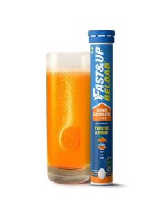 Fast&Up Reload (5 Litres) Low Sugar energy drink for Instant Hydration - 20 Effervescent Tablets with all 5 Essential Electrolytes + Added Vitamins - Certified Electrolytes Drink - Orange flavour