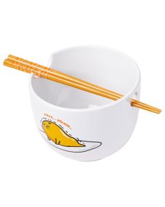 Silver Buffalo Sanrio Gudetama Lazy Egg Nissin Top Ramen Ceramic Ramen Bowl with Chopsticks Microwave Safe Noodle Bowl 20 Oz Cute Gudetama Design Perfect for Ramen More